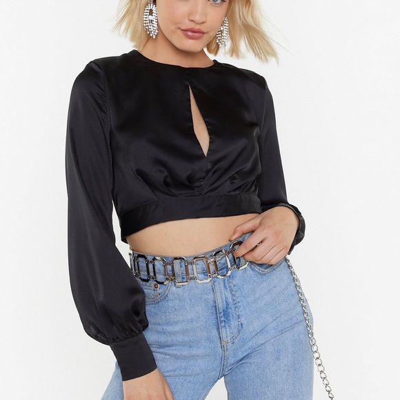Tops - Black Satin Crop Top